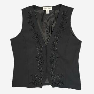 Vintage 90s Alfred Dunner Black floral beaded embellished vest formal XL
